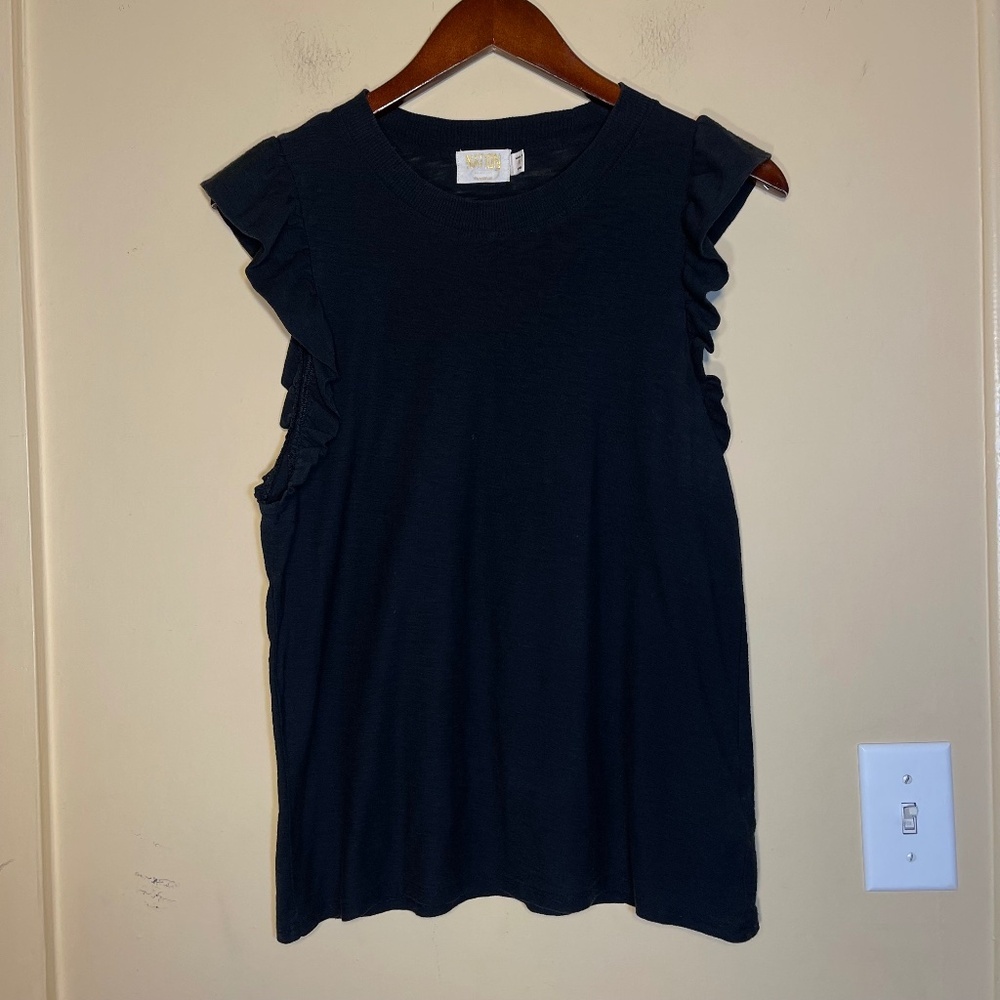 Nation LTD Black Ruffle Sleeve Top - Picture 1 of 6